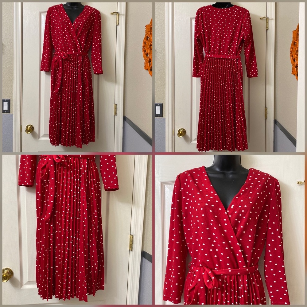 Red polka dots dress.